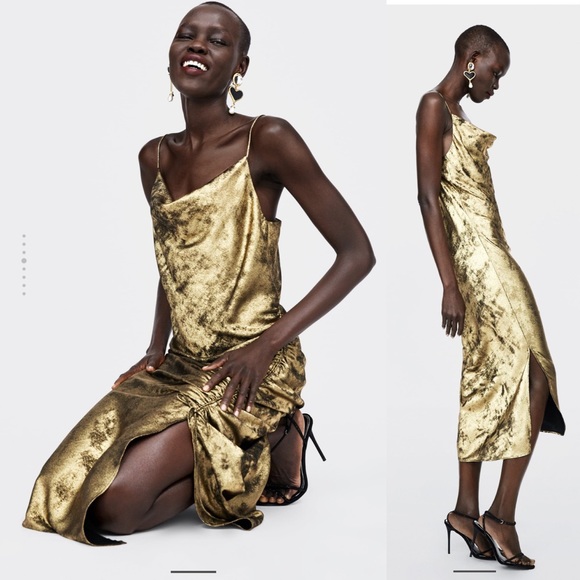 Zara Dresses & Skirts - Zara lingerie style metallic dress